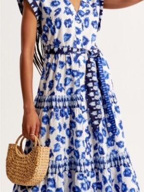 Abercrombie & Fitch Blue Floral Tiered Midi Dress Small Cottagecore Boho Prairie